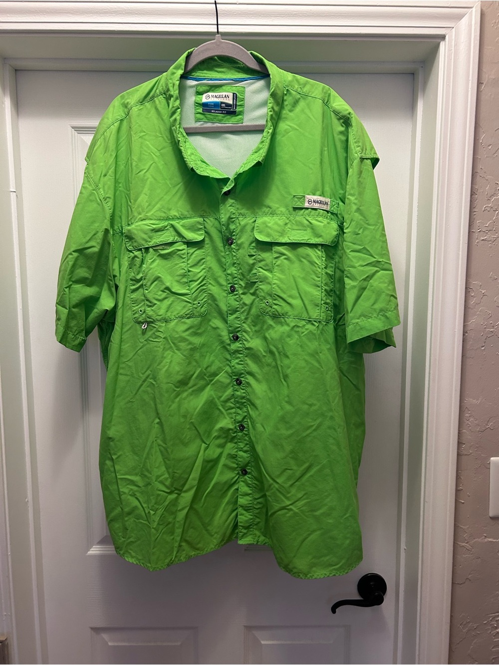 Magellan Outdoors Short-Sleeve Button-Down Shirt in Bright Lime